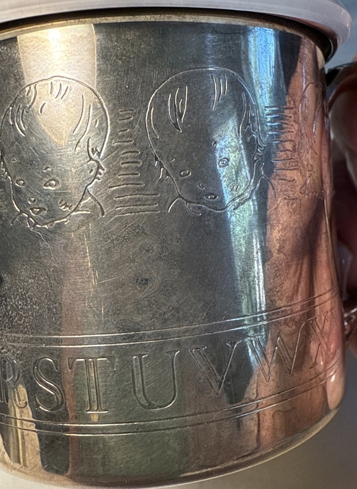 1989 Oneida Child’s Silver Plated Sippy Cup With Lid & Etchings