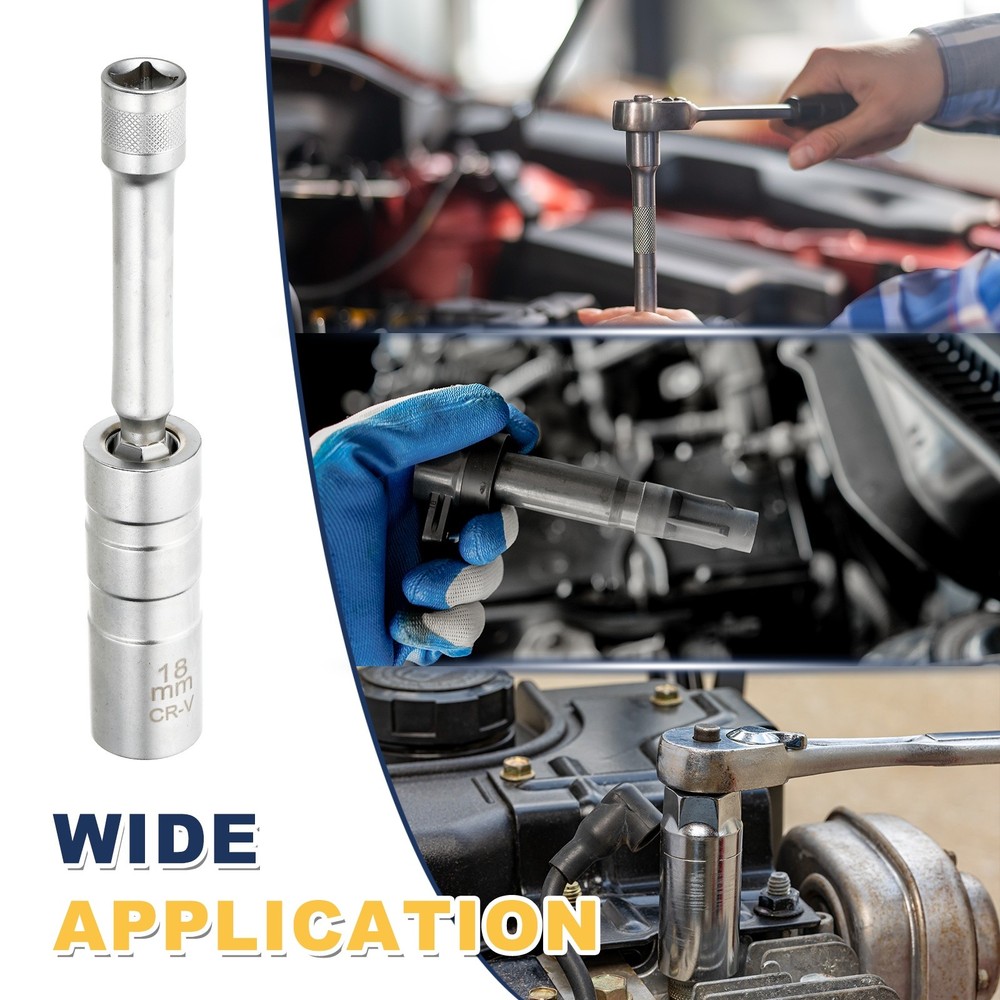 Spark Plug Socket 3/8" Drive 18mm Medium Swivel Magnetic Silver