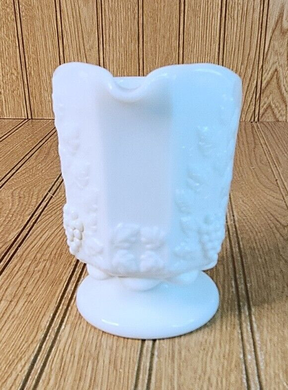 Milk Glass White Pitcher with Grape Design