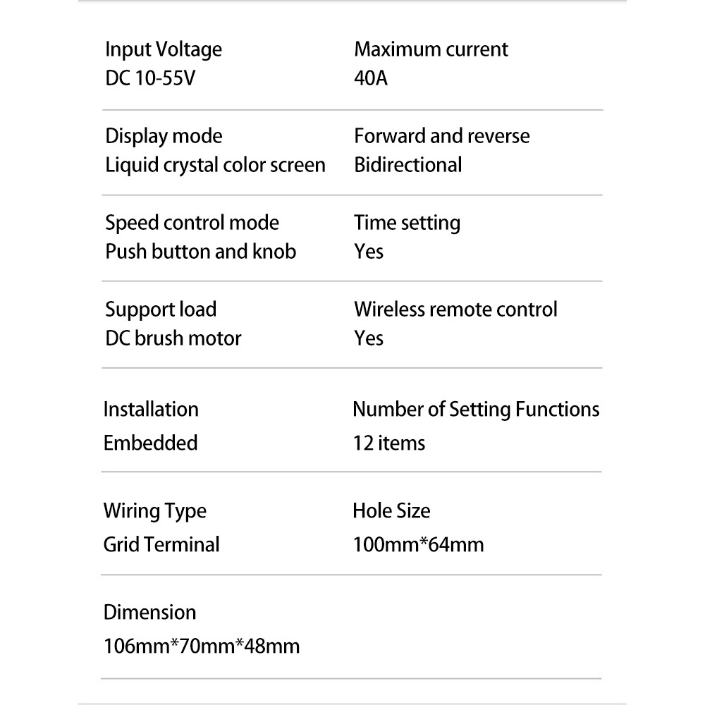 DC10-55V 40A Brush Motor Speed Controller LCD Digital Wireless Remote Control
