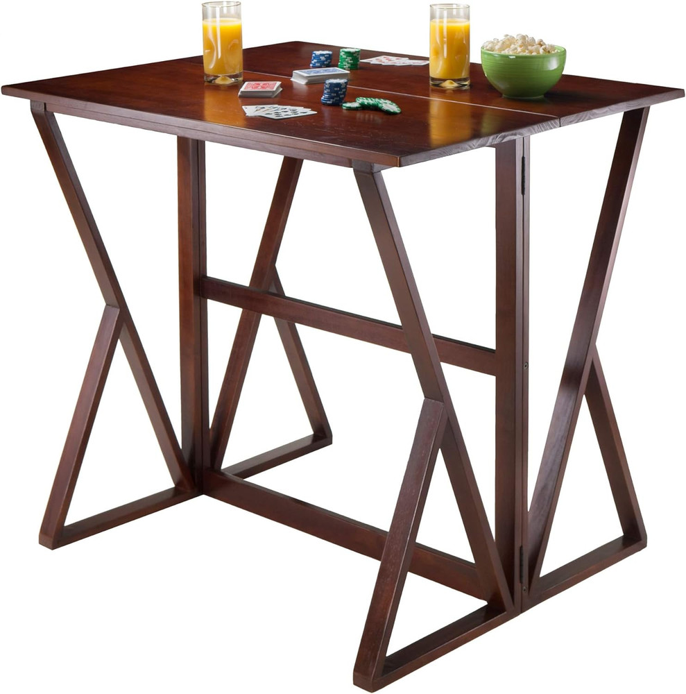 Stylish 3-Piece Drop Leaf High Table Set with 2 Rush Seat Stools, Brown
