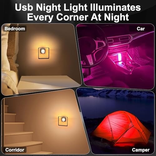 2 PCS Car USB Night Light Bulb, Touch Dimmable Car Interior Ambient blue