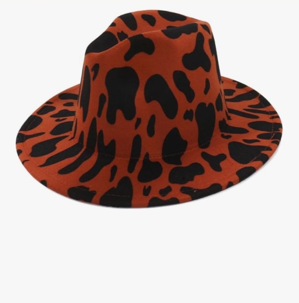 Rust And  BLACK COW PRINT FEDORA