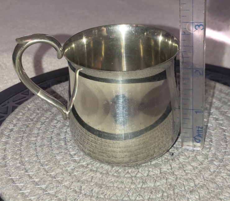 Webster Pewter Baby Cup Scroll Handle Thailand 95% Tin - Good - LO