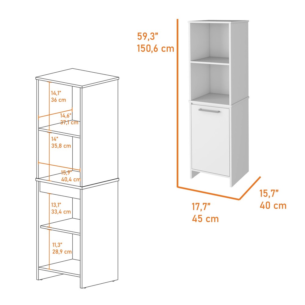 Eiffel Kitchen Pantry, Two External Shelves, Single Door Cabinet, Two Interior