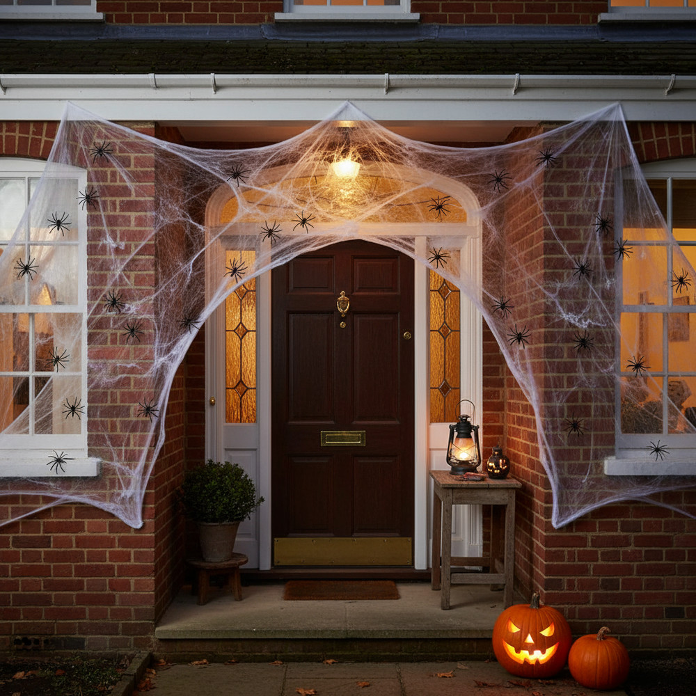 Halloween Spider Web with Black Spider Stretchable Cobweb Party Decoration
