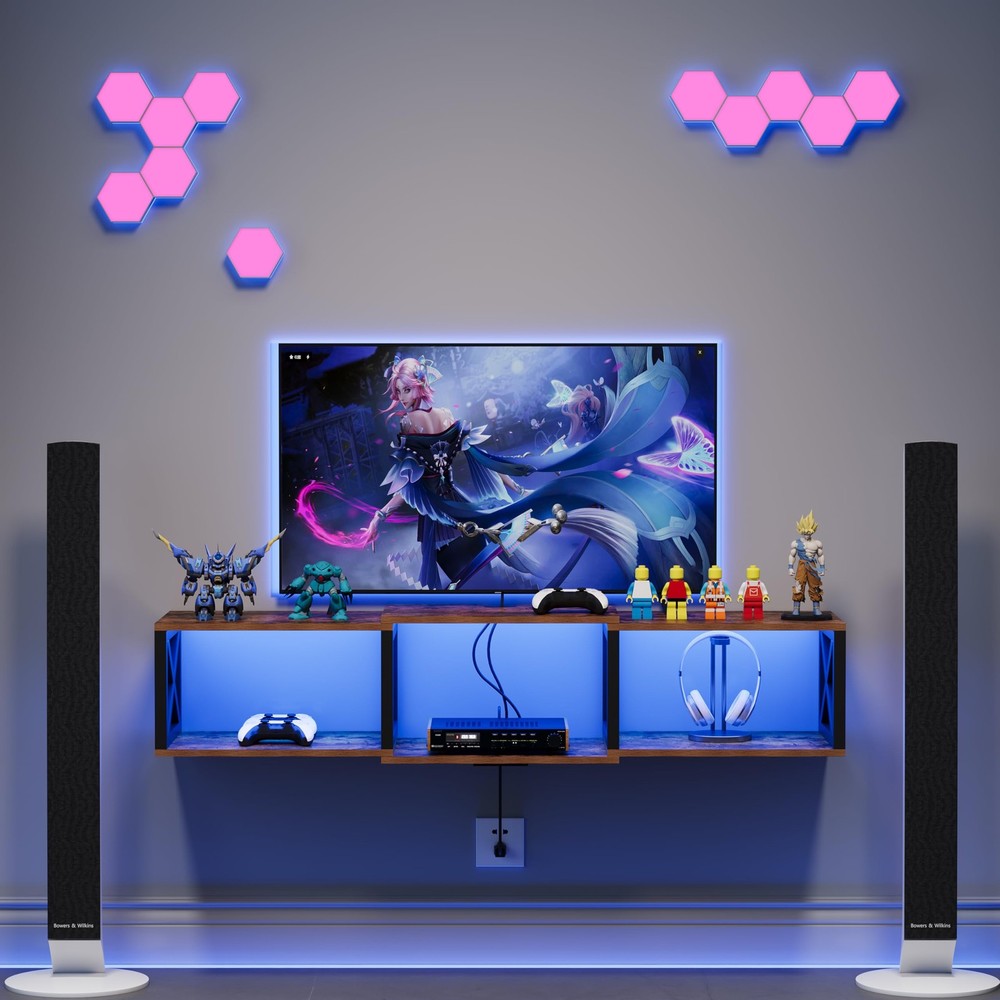 Floating TV Stand with Power Outlets,Wall-Mounted Entertainment Console with ...