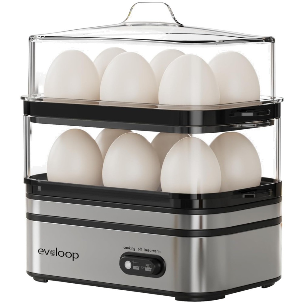 Evoloop Rapid Egg Cooker Electric 12 Eggs Capacity, Soft, Medium, Hard Boiled, P