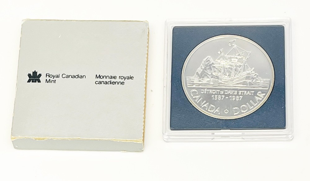 1987 Canada Proof Silver Dollar – Davis Strait 1587–1987 – RCM Case & Box