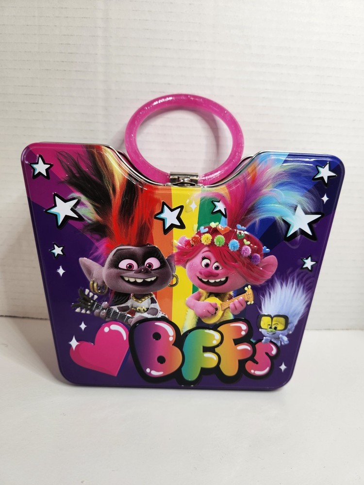 Trolls BFFs Tin Tote Box With Sparkly Handle Small Lunchbox