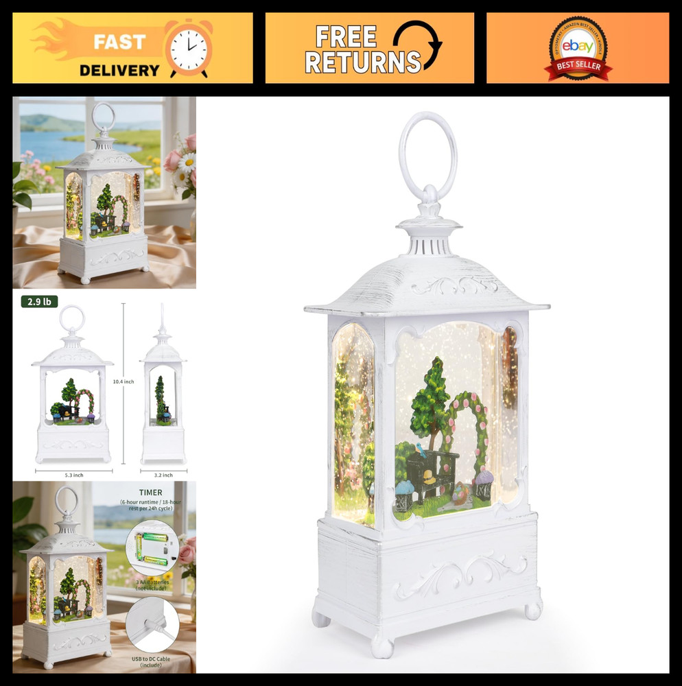 Spring Snow Globe Lantern, Light Up Glitter Water Globe, 6H Timer, USB & Battery