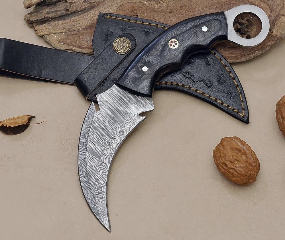 Handmade Karambit Knife Fixed Blade with Sheath Claw Knife Pakawood Handle