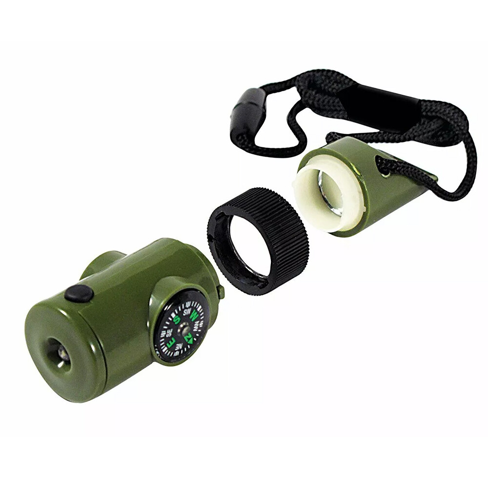 2pc 7 in 1 Military Emergency Survival Whistle Compass Thermomet Tools LED Light