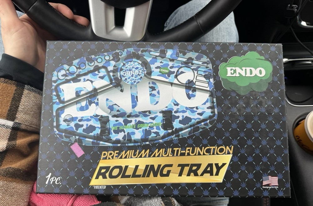 ENDO Premium Multi-Function Rolling Tray Blue Camouflage with Grinder