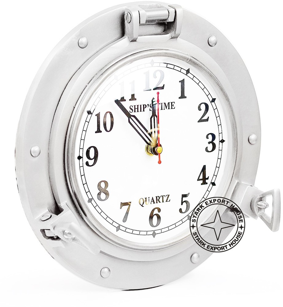 Nickel Solid Brass Nautical Navigation Marine Brass Porthole Clock Brass Wall BV