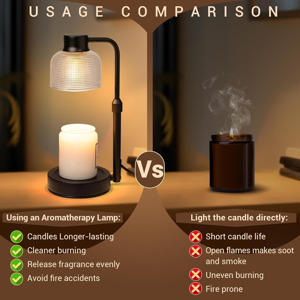 KLL Candle Warmer Lamp with Timer: Adjustable Height Dimmable Black