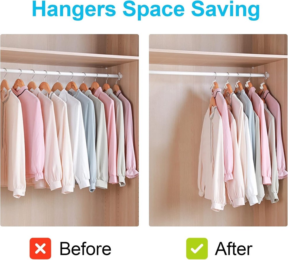 100 PCS Space Saving Hanger Hooks & Clips Plastic Hangers White)