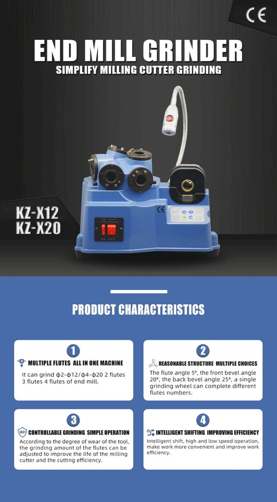 US Stock End Mill Sharpener 2-12mm Cutting Tools Grinder Multiple Flutes Cutter