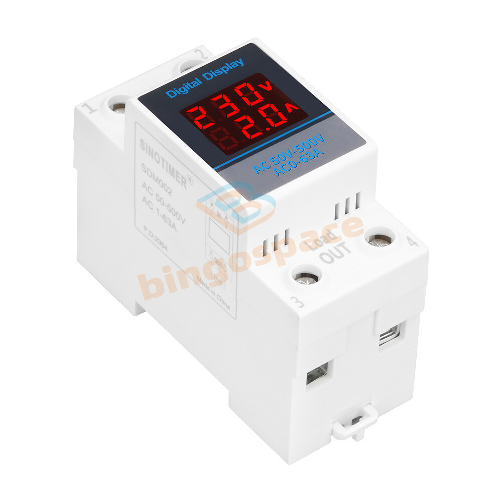 Single-phase Voltage Current Meter AC50-500V 63A DIN Rail Digital Voltmeter US