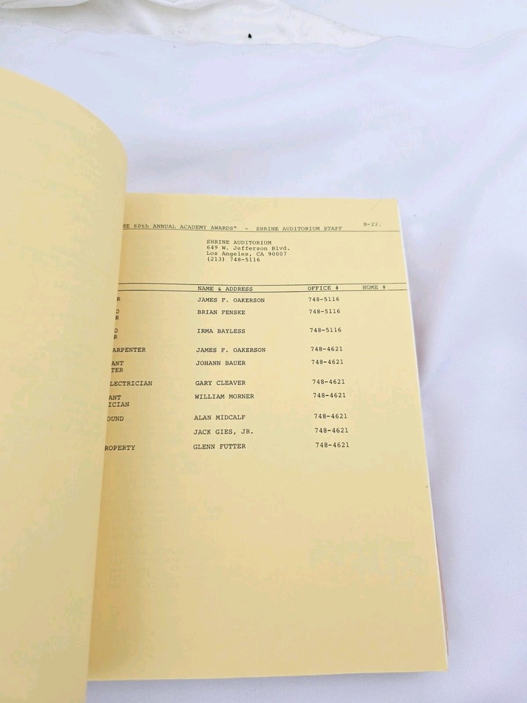 60th Academy Awards Script