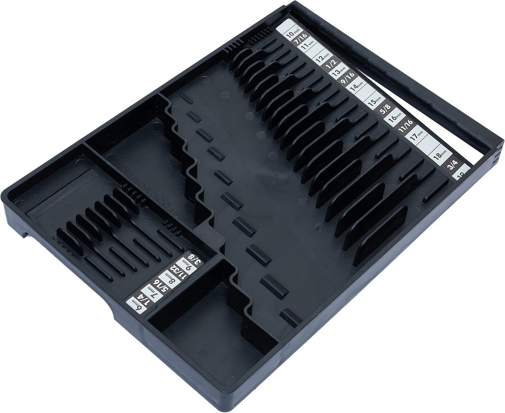 Black Rectangular Wrench Organizer - Efficient Tool Sorting for Professionals