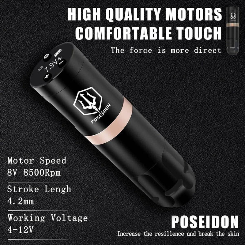 POSEIDON Wireless Tattoo Kit TK043, Complete Kit for Beginners or Advanced
