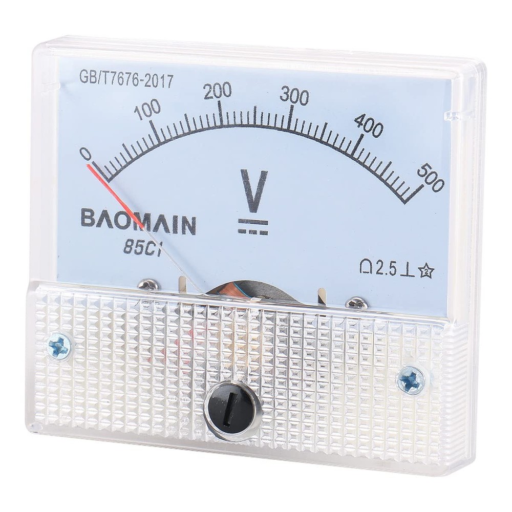 Baomain Analog Voltmeter 85C1 DC 0-500V Rectangle Volt Panel white