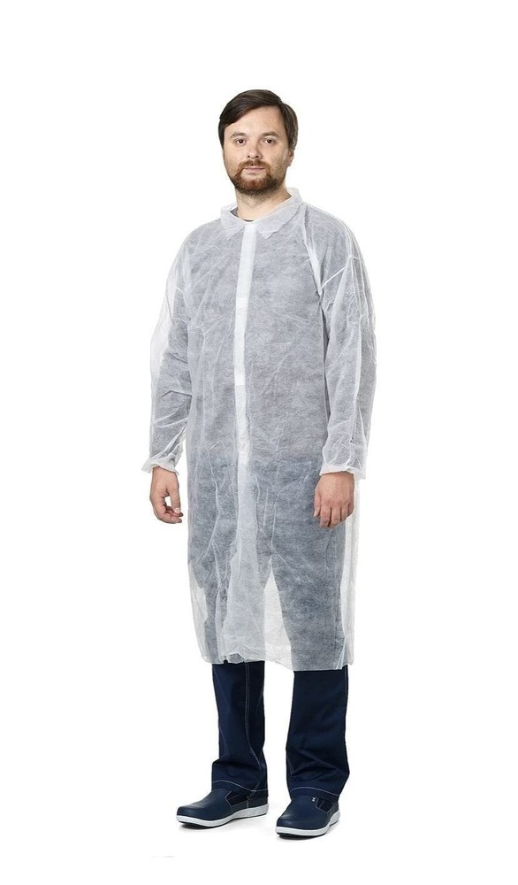 Pack of 30 White Poly Lab Coat with No Pockets, Snap Front, Medium NEW PPE