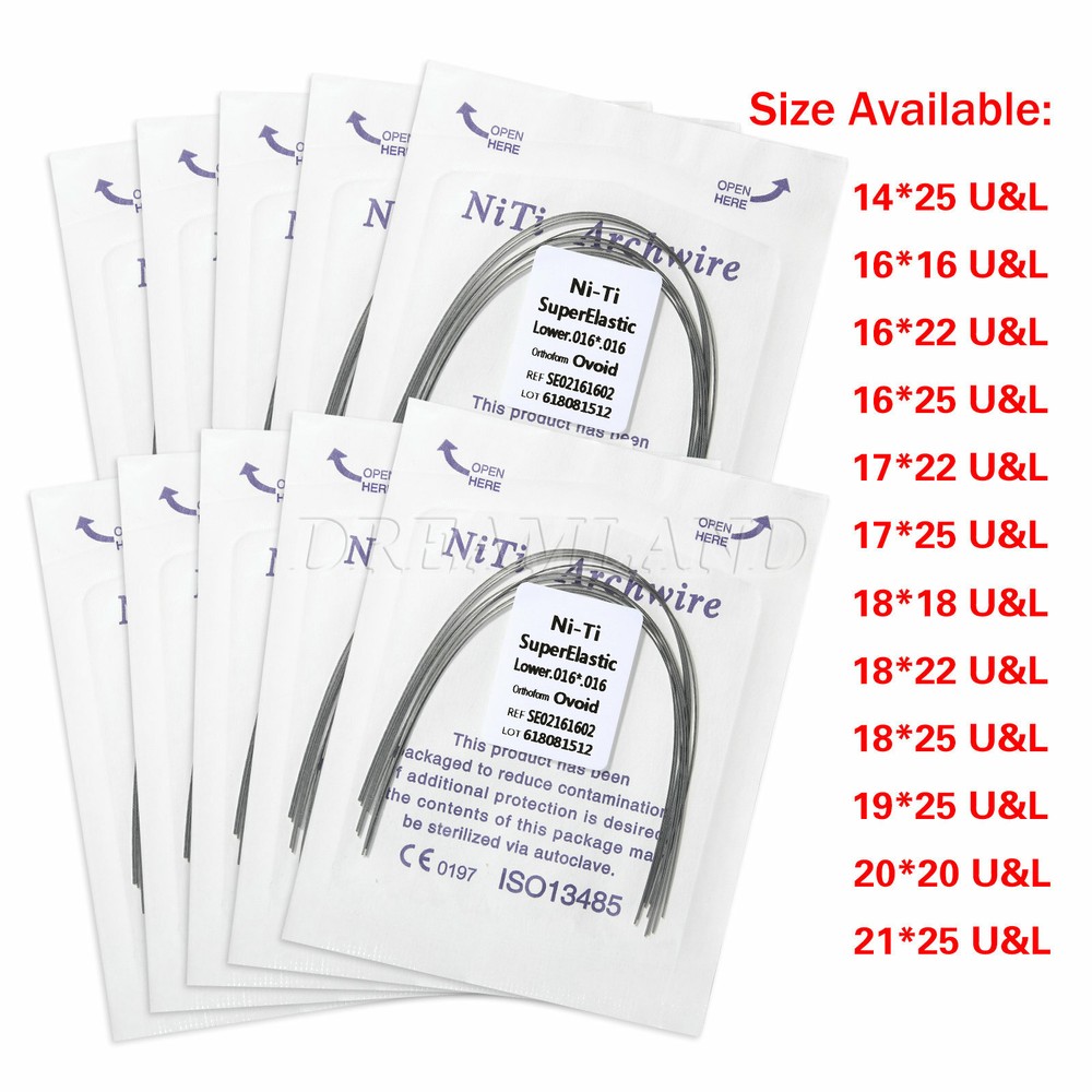 10 Pack Dent Niti Rectangular Arch Wire Orthodontic Super Elastic All Sizes ZR