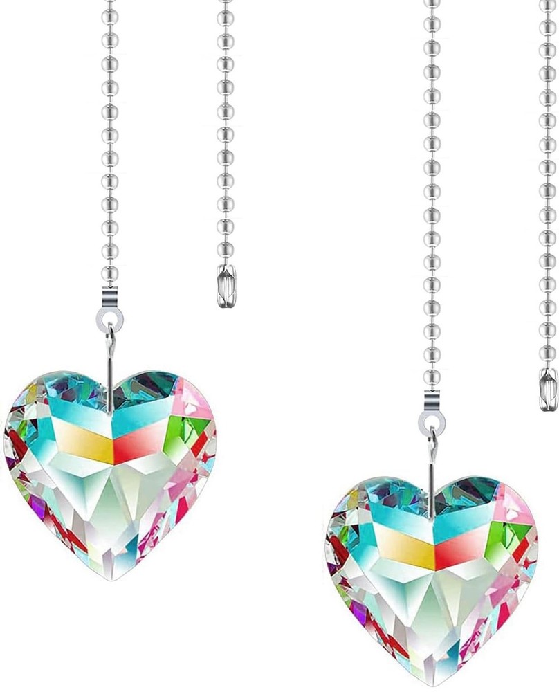Ceiling Fan Pull Chain Extender - 2 Pack 12 Inches Decorative Crystal Heart P...