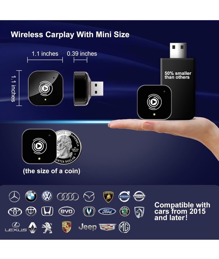 2025 Upgraded Wireless Carplay Adapter for iPhone, Plug&Play Auto-Connected