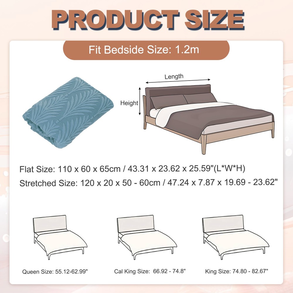Bed Headboard Slipcover, 47" Jacquard Stretch Protector Covers, Blue