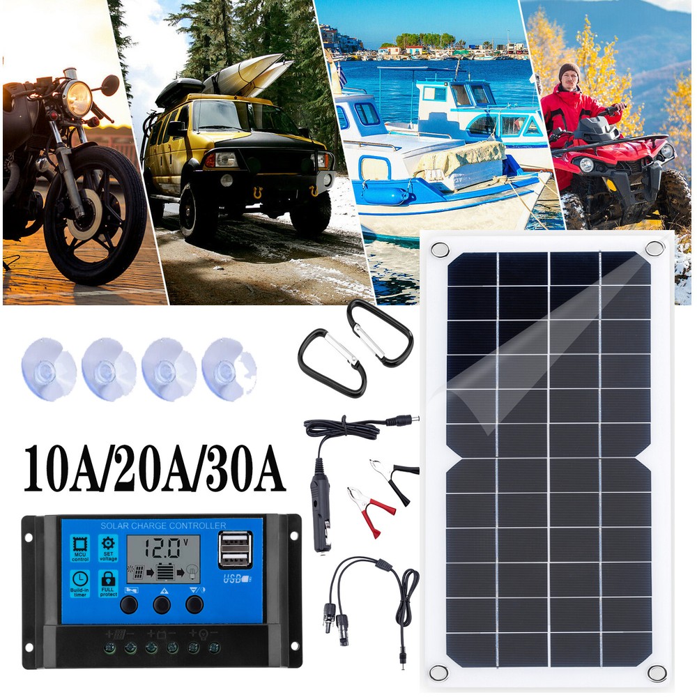 10W 12V Dual USB Solar Panel Battery Charger Kit Car Boat W/Cable & Controller
