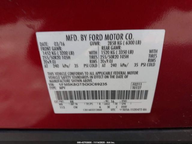 EXPLORER 2016 Transmission Shift 987763