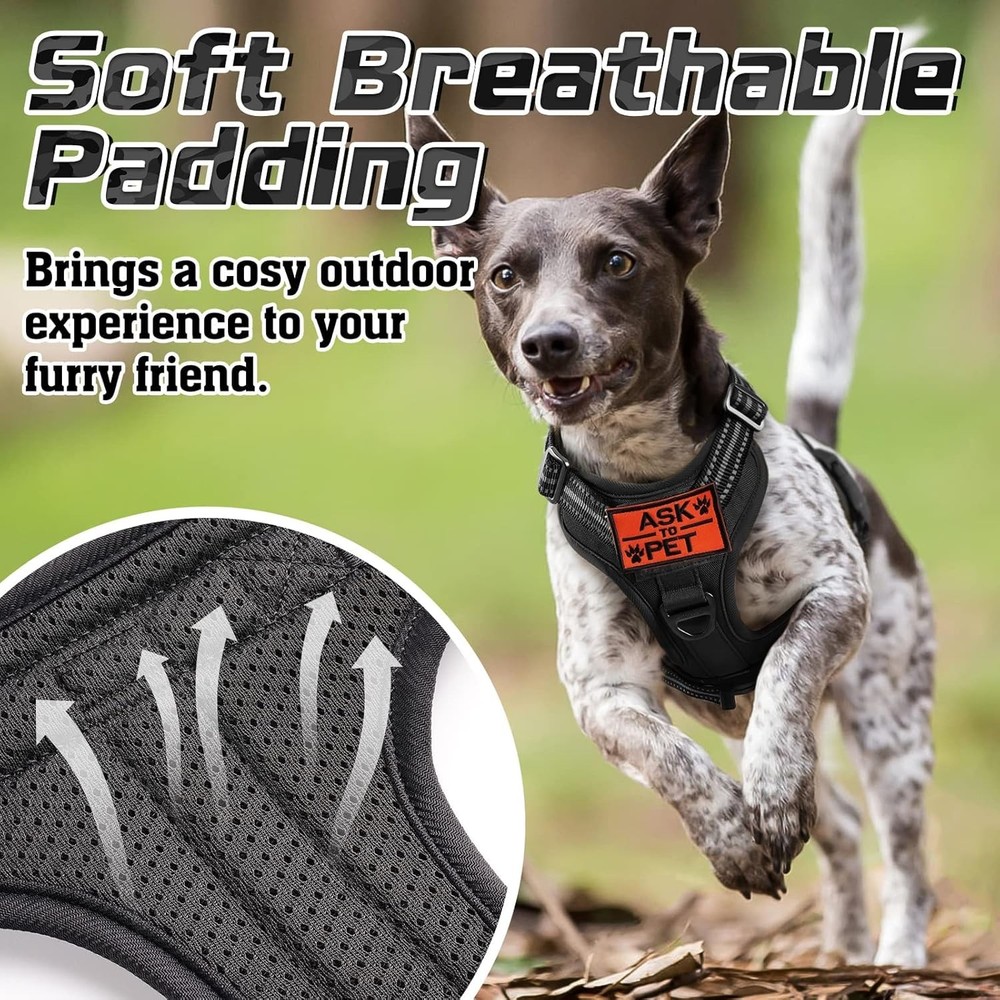 Large Breed Tactical Dog Harness, Anti-Pull Adjustable Reflective Straps, Black
