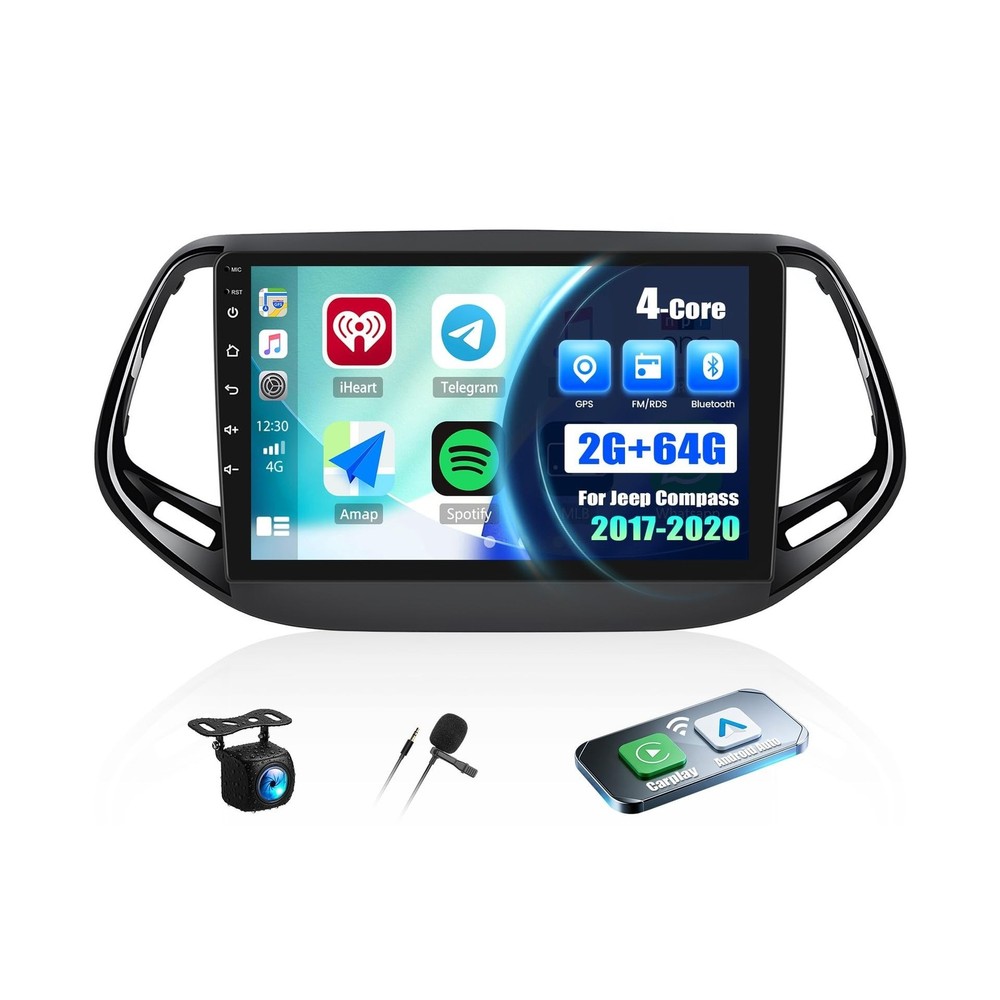 4 Core 2+64G Android 15 Car Stereo for Jeep Compass 2017-2020 with Wireless C...