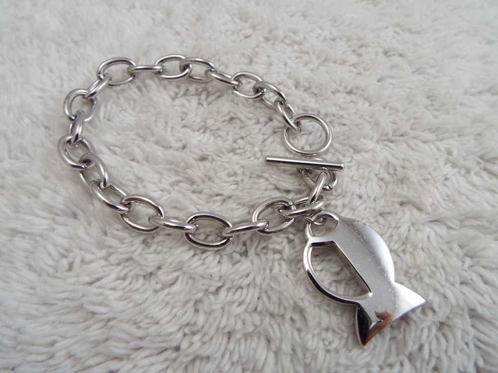 Silvertone Abstract Fish Charm Bracelet