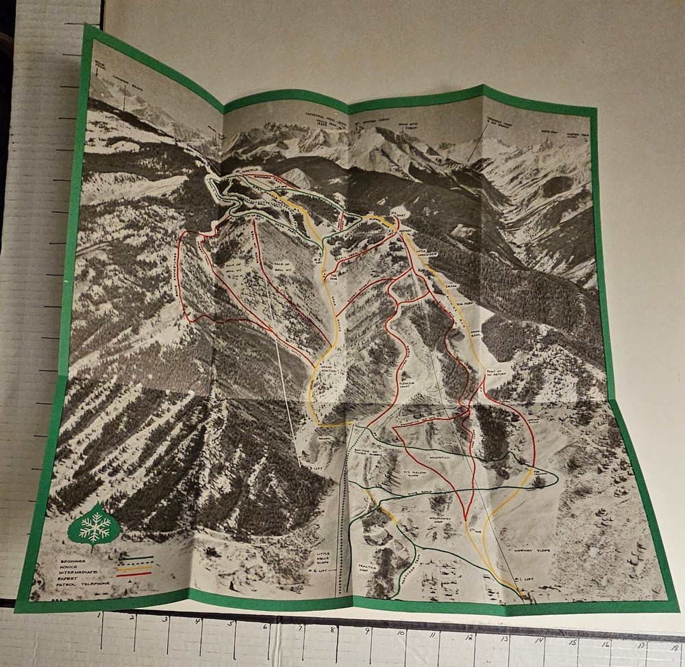 1957/58 ASPEN BROCHURE WITH TRAIL MAP INSIDE & A RATES SHEET ALSO BOTH MINT SEE