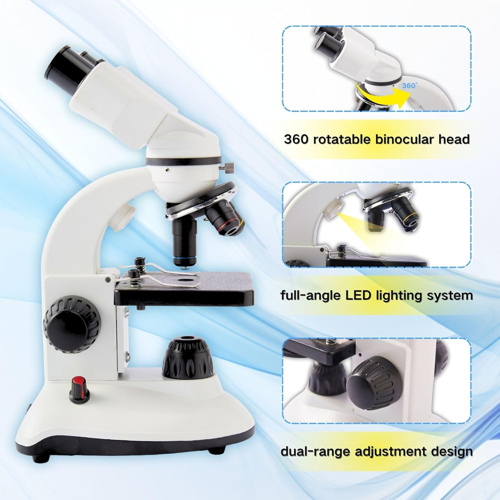 Compound Binocular Microscope for Kids Adults Students,40X-2000X,Microscope Kits