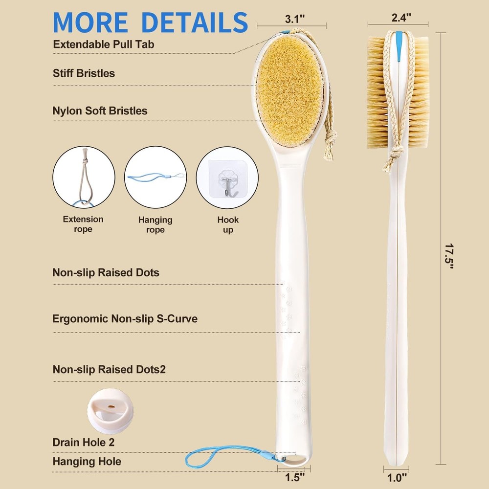 ® Extendable Back Scrubber (17.5"-31.9"), Dual-Sided Long Handle Shower Brush...