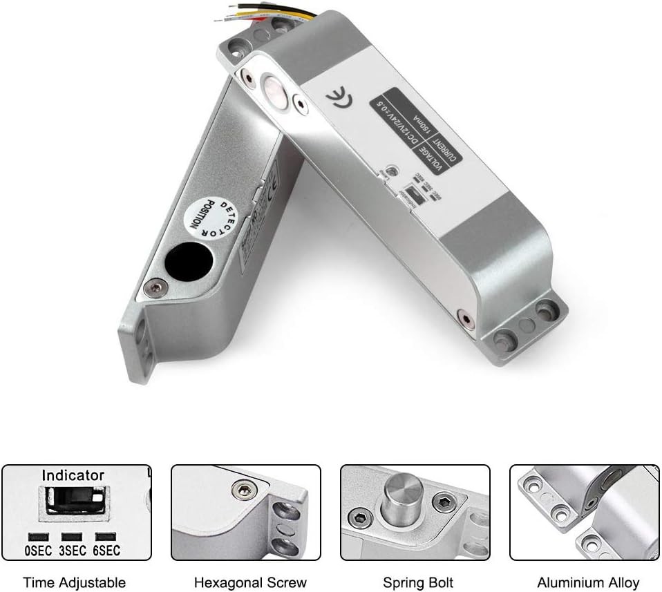 Electric Drop Bolt Lock DC 12V Fail Safe NC Mode Electronic Large, Silver
