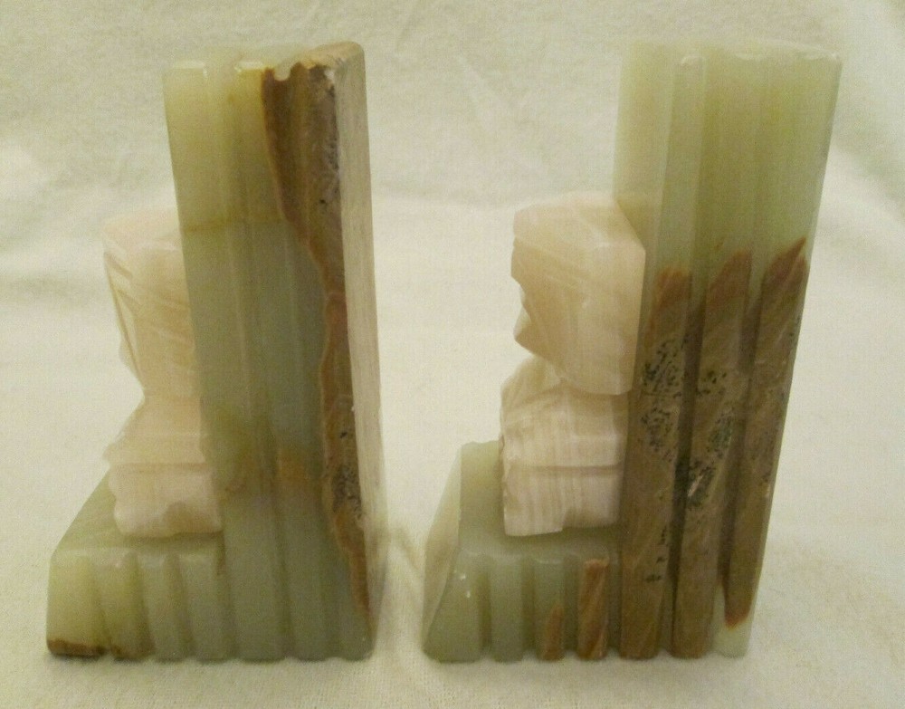 Vintage Carved Onyx Bookends - Aztec Mayan