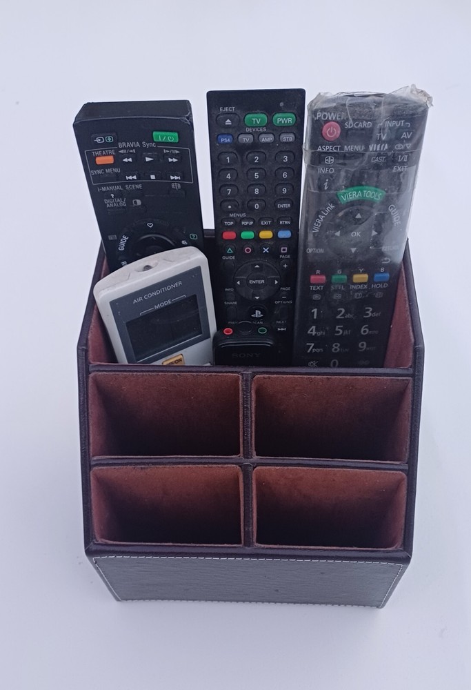 Used PU Leather Control Holder TV Remote Table Organizer Storage Box Strong