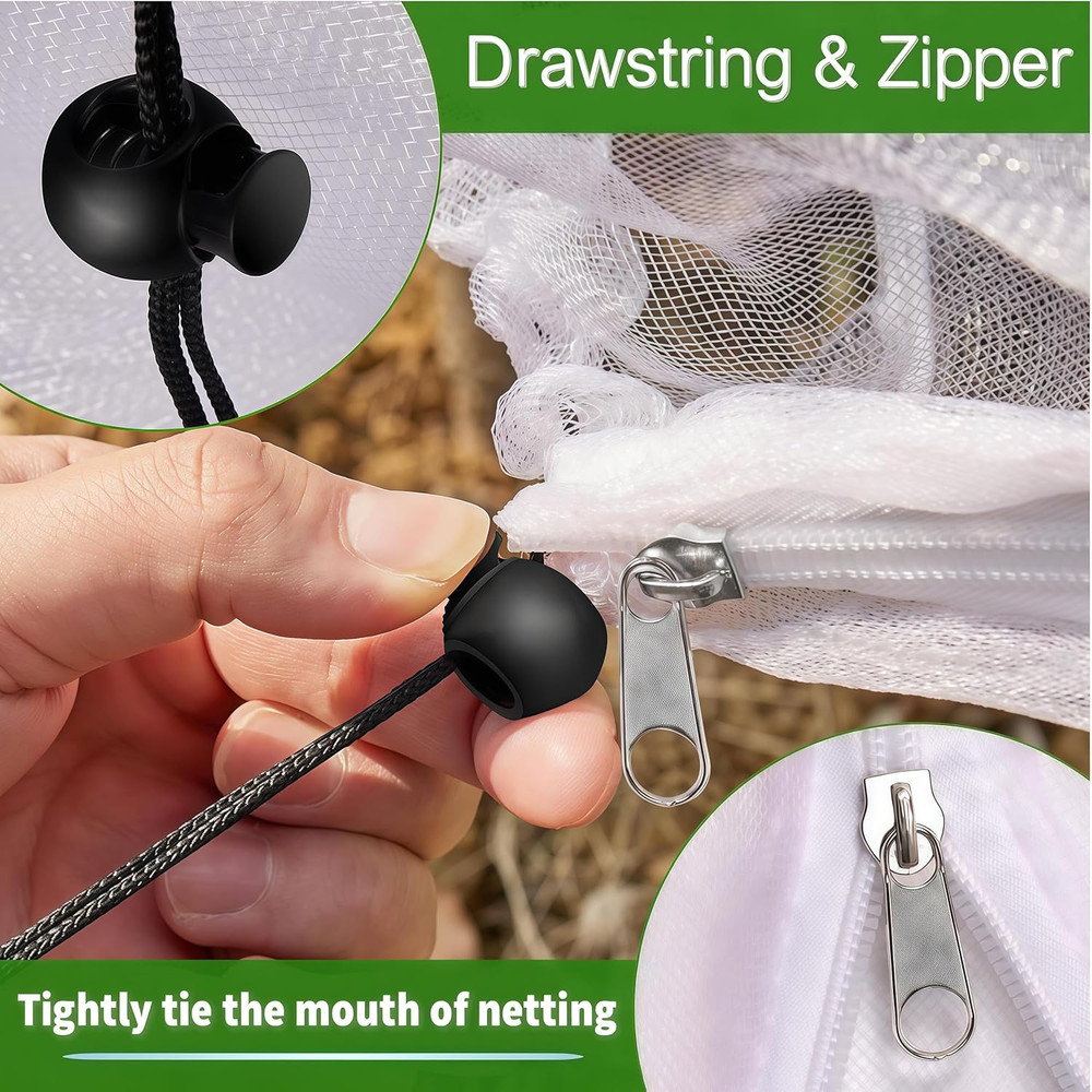 Large Fruit Tree Netting 2 Pack 10X10Ft Cover with Drawstring/Zipper- Garden Bir