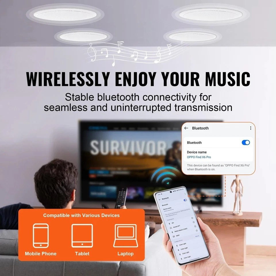 4 PCs 6.5'' Bluetooth in Ceiling Speakers, 150W, Flush Mount Ceiling & in-Wall