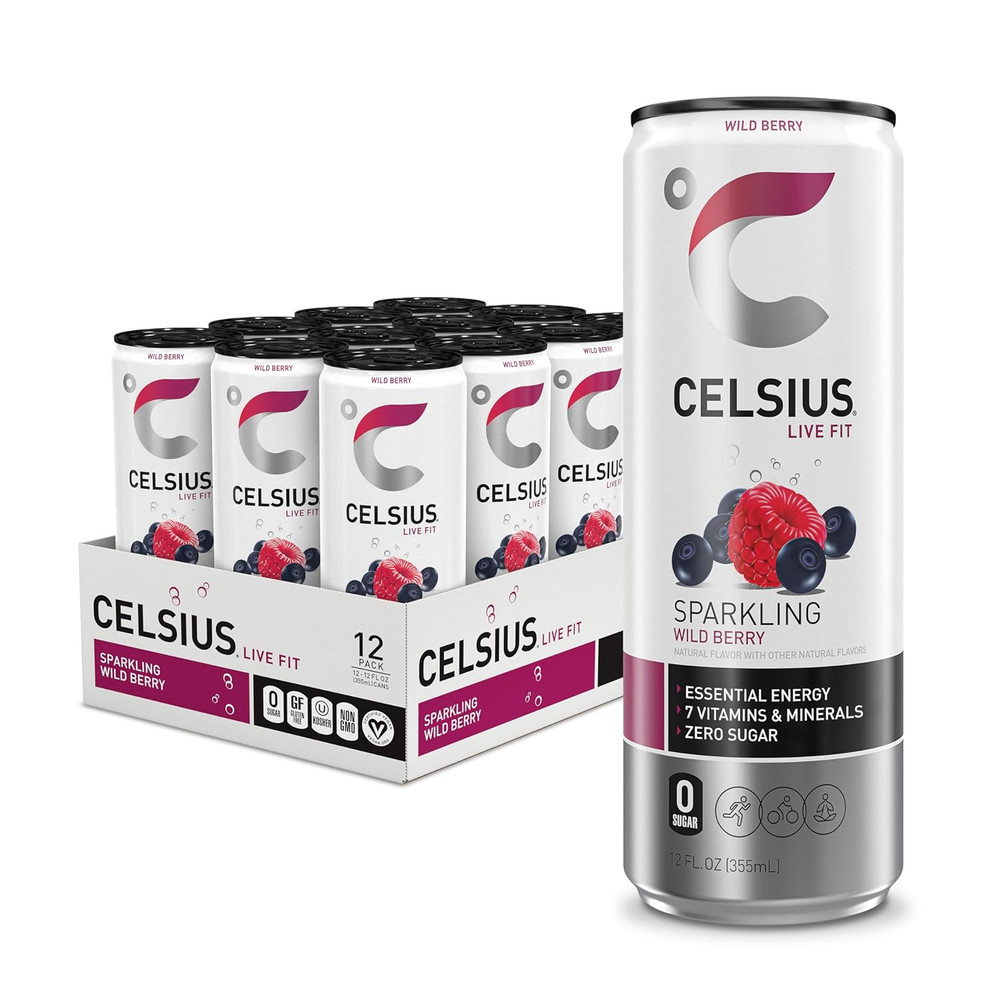 CELSIUS Sparkling Wild Berry, Functional Essential Energy Drink 12 Fl Oz (Pack o
