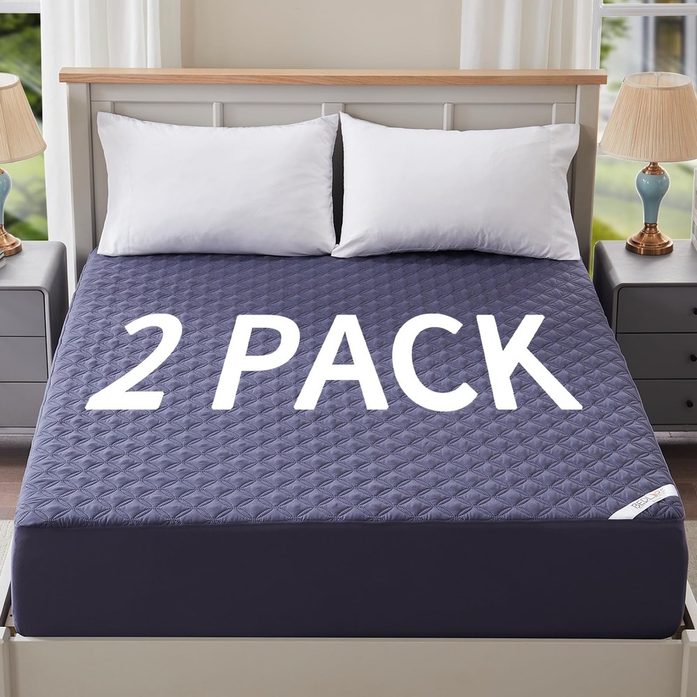 2 Pack Waterproof Mattress Protector, Queen Size Pad Noiseless with Deep Pock...