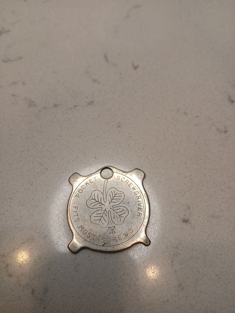 Vtg Powerful Pete Pocket Screwdriver Four Leaf Clover Keychain
