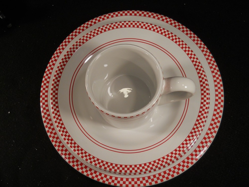 Emeril Red Checkboard Dinnerware~4 pc Place Setting~Dinner/Luncheon/Salad