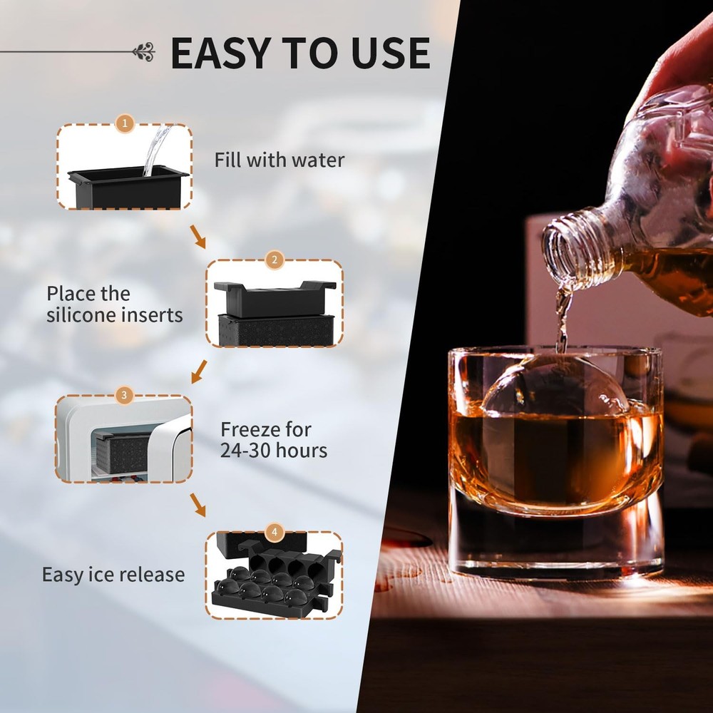 Clear Ice Maker for Whiskey: Circle Ice Cube Tray Make 2Inch Ice Sphere - Cle...